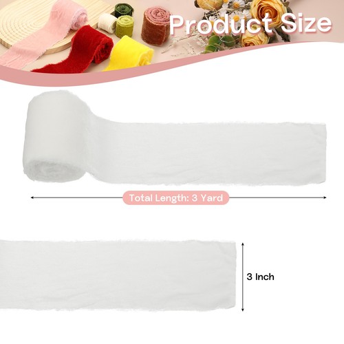 1 Roll Velvet Ribbon, 3 Inch x 3 Yard Silk Frayed Ribbon, White - Picture 2 of 5