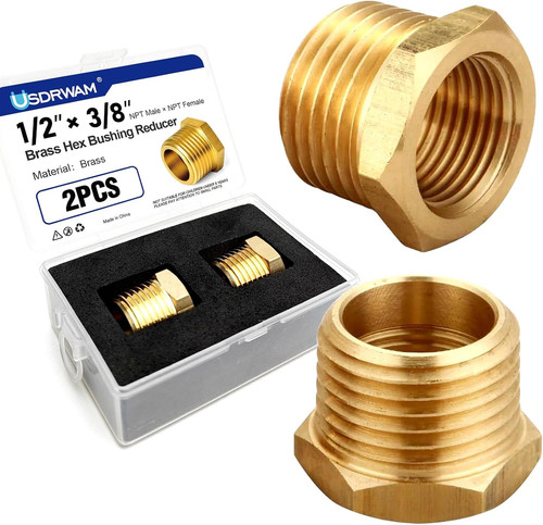 2pcs 1/2" NPT Male to 3/8" NPT Female Brass Hex Bushing Reducer Adapter