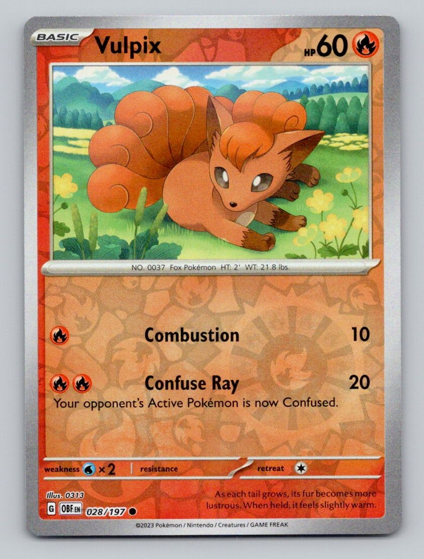 Vulpix 028/197 Common Obsidian Flames Pokemon Reverse Holo Near Mint