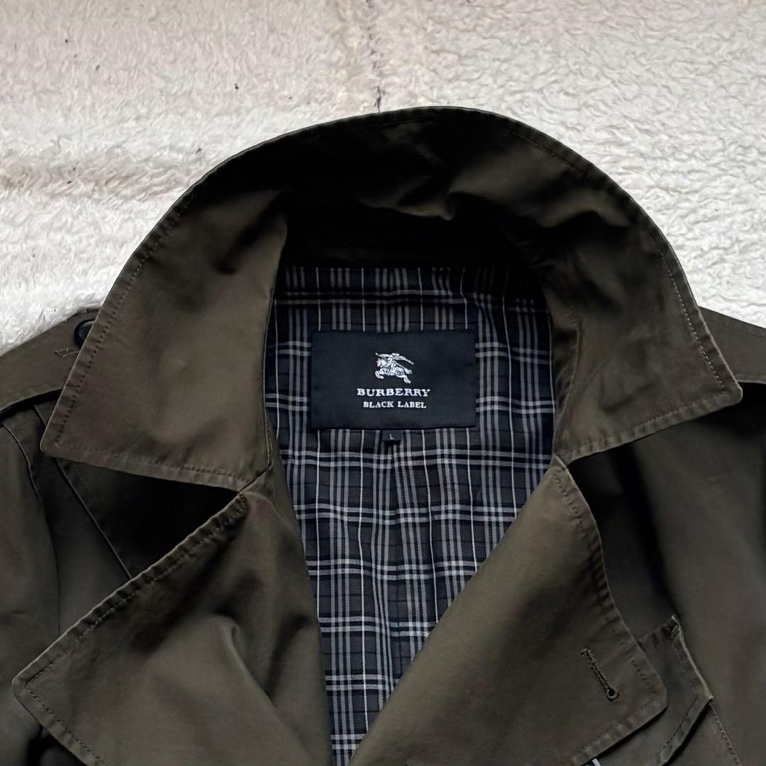 Burberry Black Label Men's Olive Khaki Check Trench Coat with Belt