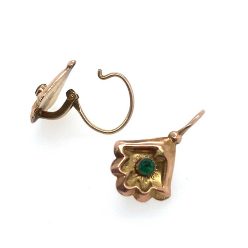 10k Rosy Yellow Gold Green Paste Drop Earrings - Picture 3 of 3