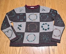 Vintage Christopher & Banks Wool Blend Sweater Patchwork Hand Embroidered Med
