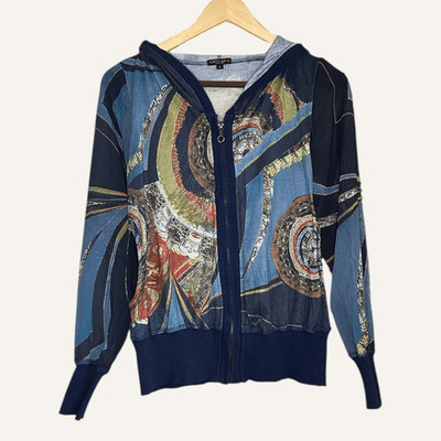 Alberto Makali Y2K Abstract Collage Hooded See Through Knitted Jacket Size S