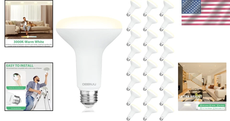 Energy-Saving 24-Pack BR30 LED Bulbs – Dimmable 7W Lighting Solution for Homes - Image 2 of 4