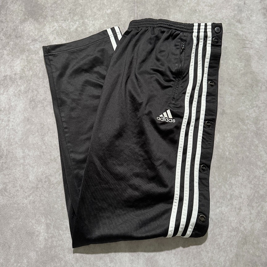 Adidas Tear Away Sweat Pants Large Black Snap Button Flag Tag Vintage 90s