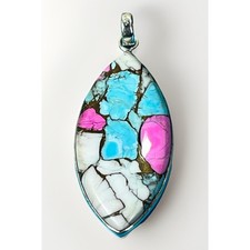 925 Sterling Silber Zuckerwatte Türkis Cabochon Anhänger Handarbeit Südwesten