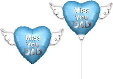 Miss You Dad Heavenly Balloons Heart Shaped with angel wings 2 Pack 