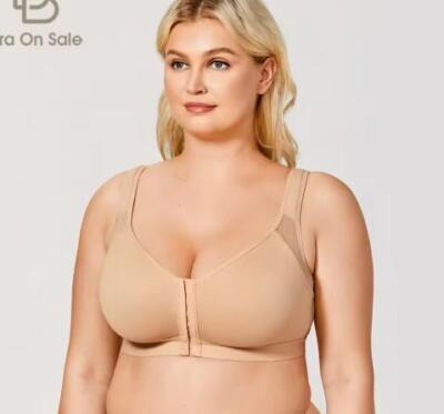 Neu Delimira Beige fester Halt ungepolstert Frontverschluss BH 36B #47
