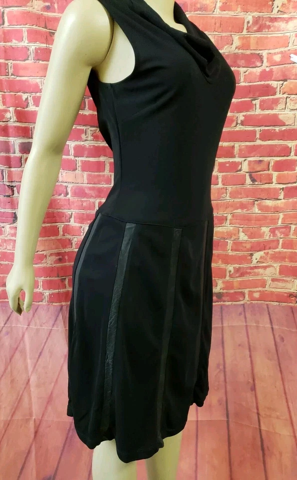 BCBG Max Azria Black Cowl  neck Sleeveless Dress W/ Leather  trim - size Small  - Image 3 of 4