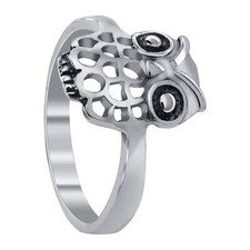 Owl design Oxidised 925 Sterling Silver Ring