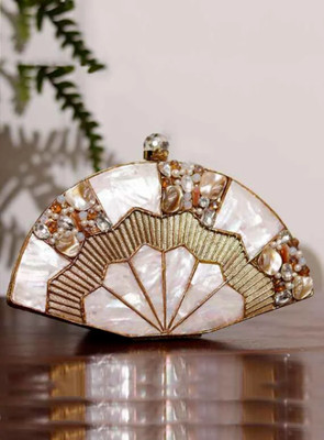 Seashell Inlaid Brass Evening Clutch Bag for Women Handbag for Wedding Party