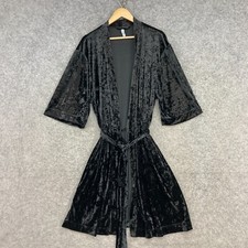 Lindex Pyjama Robe Womens L Black Velour Velvet 3/4 Sleeve Belt Tie 20317
