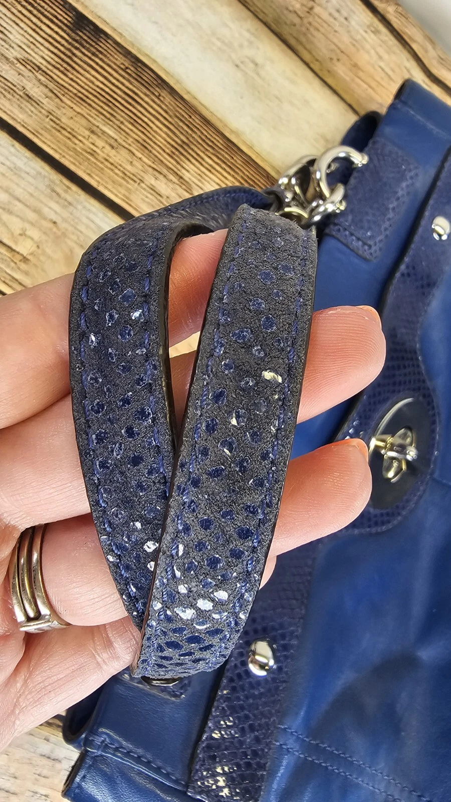 COACH Penelope Blue Leather Snakeskin Accent Satchel Tote Bag F16531 Turn Lock