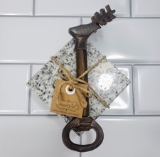 Granite Coasters & Deer Buck Bottle Opener Man Cave Bar Set Cabin Farm Mud Pie