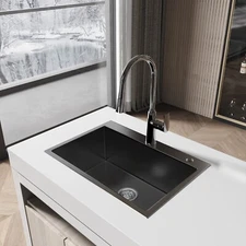COZY Stainless Steel Kitchen Sink, 27" Single Bowl in Matte Black