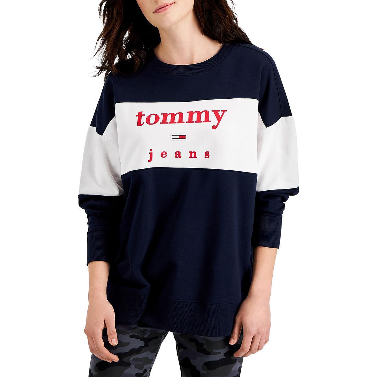 Женский темно-синий свитер с круглым вырезом и логотипом Tommy Jeans, теплый пуловер-свитер, топ S BHFO 2160