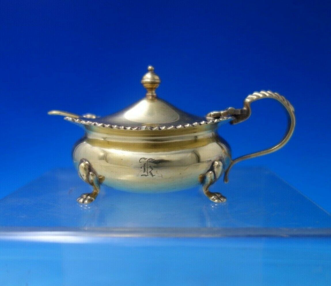 English Sterling Silver Mustard Pot Vermeil with Cobalt Liner and Spoon (#6299)