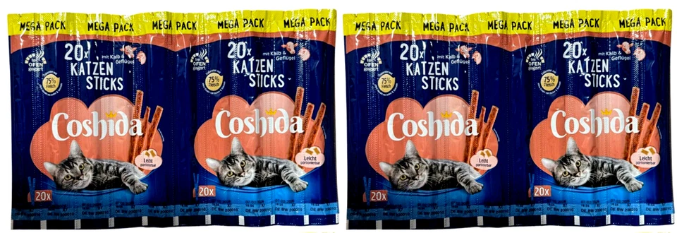 20x 5g Coshida Sticks Katzen Leckerlis Katzensticks KALB & GEFLÜGEL 100g