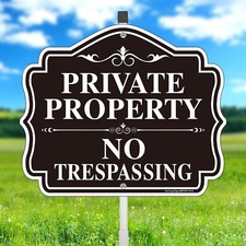Private Property No Trespassing Sign 12" x 10" Rust Free Aluminum with 28" ta...