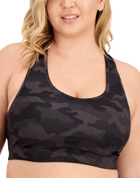 ID Ideology Women S Camo Print Medium Impact Sports Bra Black Size 3X