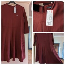Women's Dress UNI QLO Size L Wine Colour 3/4 Sleeves New with Tags RRP £24.90