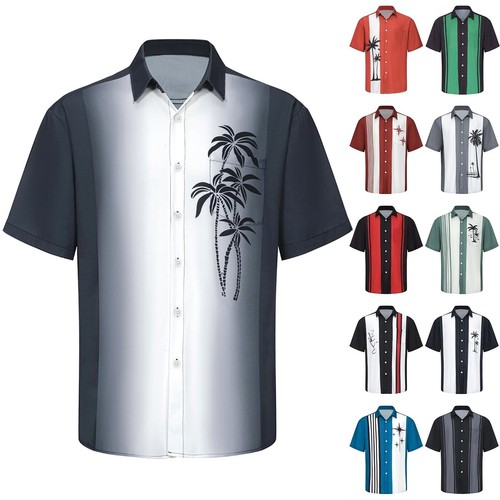 Men's Hawaiian Shirt, Vintage Button Down Short Sleeve Bowling Beach Shirts ๐
