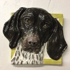 German Shorthair Pointer Ceramic HANDMADE 3D Dog Portrait Tile Alexander Art USA