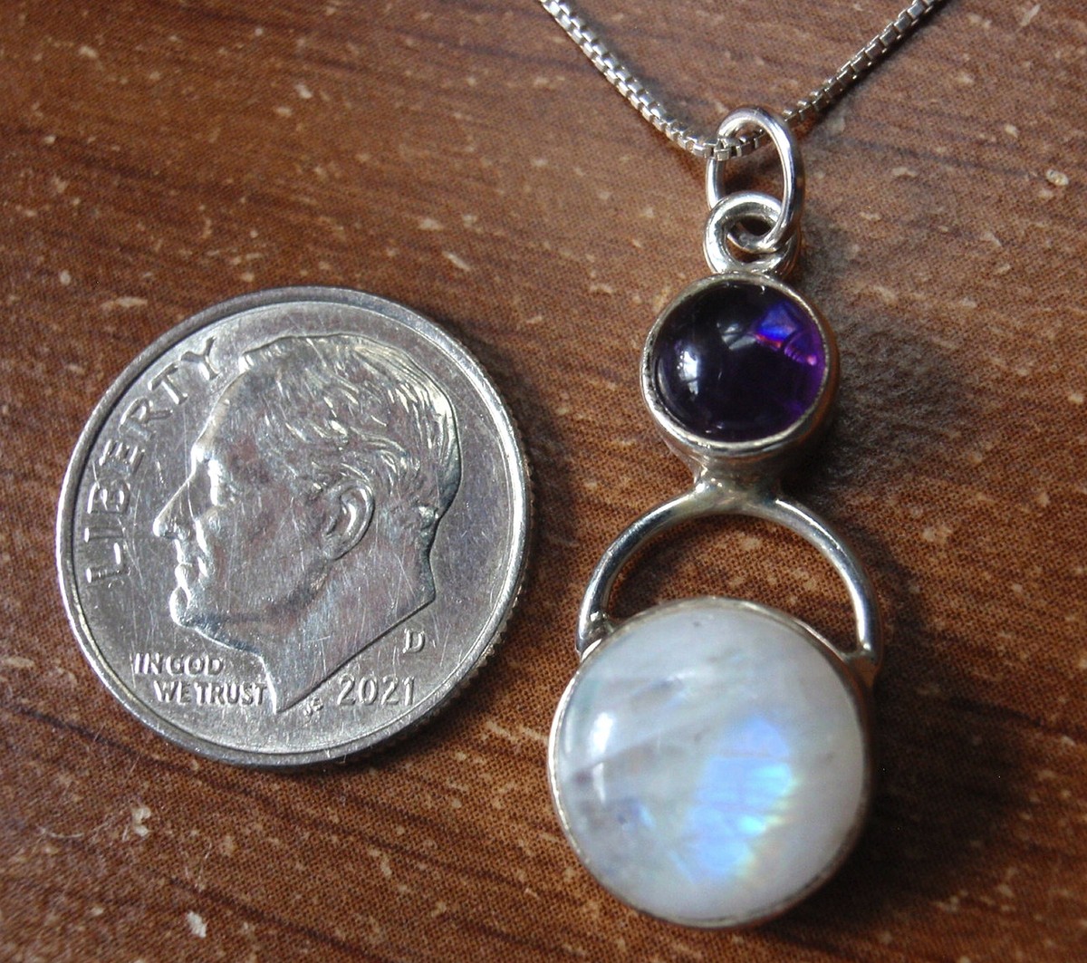 Moonstone and Amethyst Round 2-Gem 925 Sterling Silver Pendant
