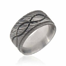 New 10mm Wide Damascus Steel Ring with Infinity Symbol