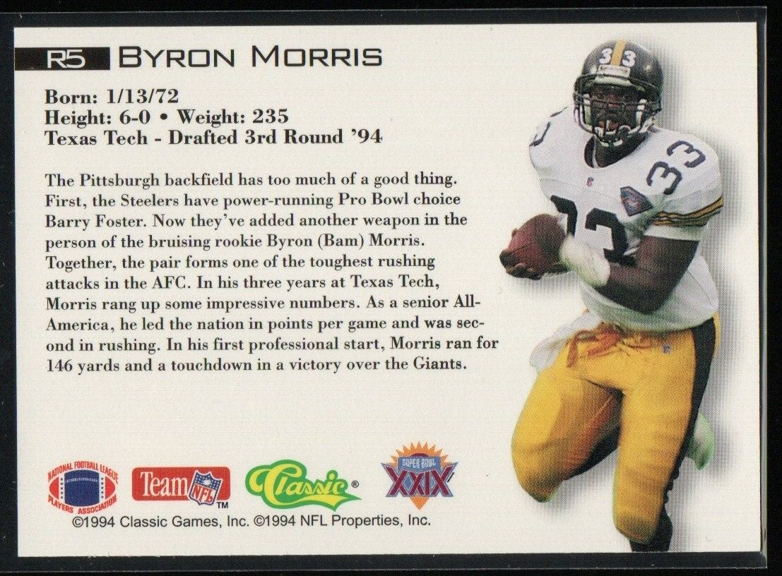Byron Morris 1995 Classic NFL Experience Rookies #R5 