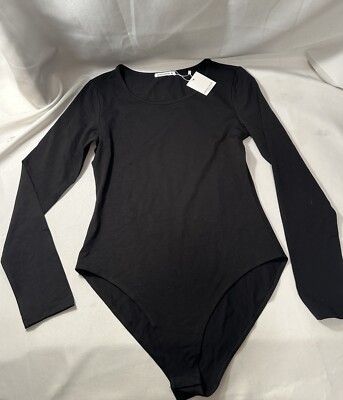 NWT Mango Pop Women's Long Sleeve Snap Crotch Body Suit Solid Black M