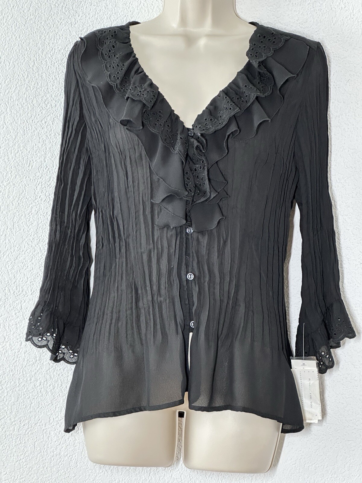 New Black Ruffled Semi-Sheer Shirt Blouse Steampunk Dark Romantic Whimsigoth