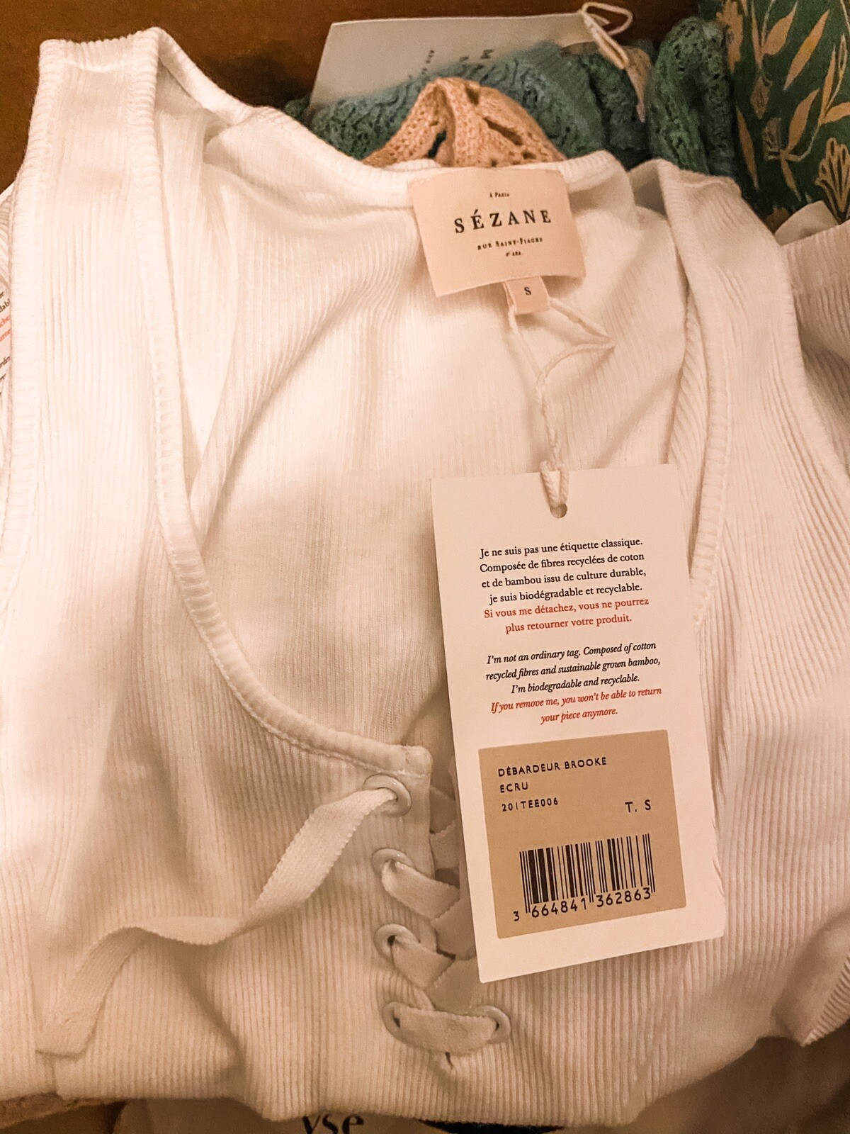 Sezane Brooke Tank Top - Ecru - Size S image 3