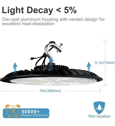 Lightdot 250W LED High Bay IP65 UFO Light 35000lm Commercial Bay 5000K 4-Pack - 第 4/18 張圖片