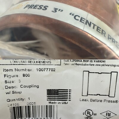 Apollo Press Coupling With Stop 3'' New Figure 800 Item 10077702