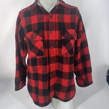 Vintage 70s Sears Pilgrim Wool Flannel Shirt Button Red Buffalo Plaid Size