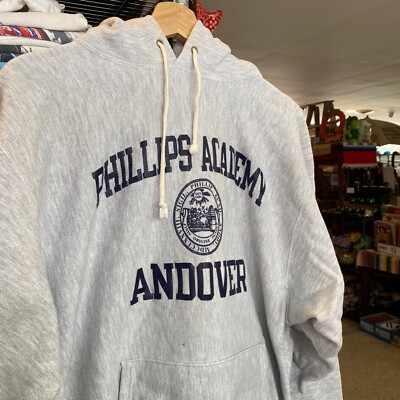 1990s Vtg CHAMPION PHILLIPS ACADEMY ANDOVER Hoodie Grey XL Prep School Sweater