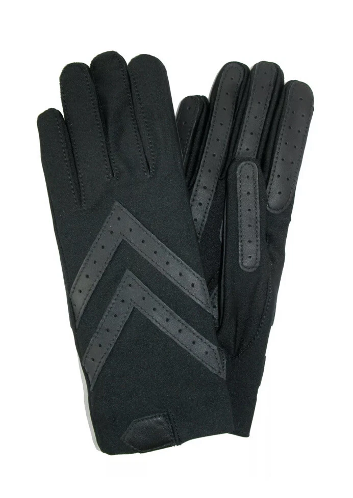 Isotoner Women’s Spandex Shortie Leather Palm Gloves BLK XL