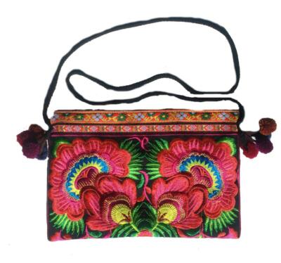 Hmong Ethnic Boho HandmadeLarge Deluxe Flower Clutch Bag Brand New