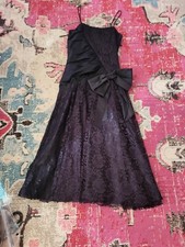 VTG juniors womens 1980s 9 10 black lace party formal dress bow tea length glam
