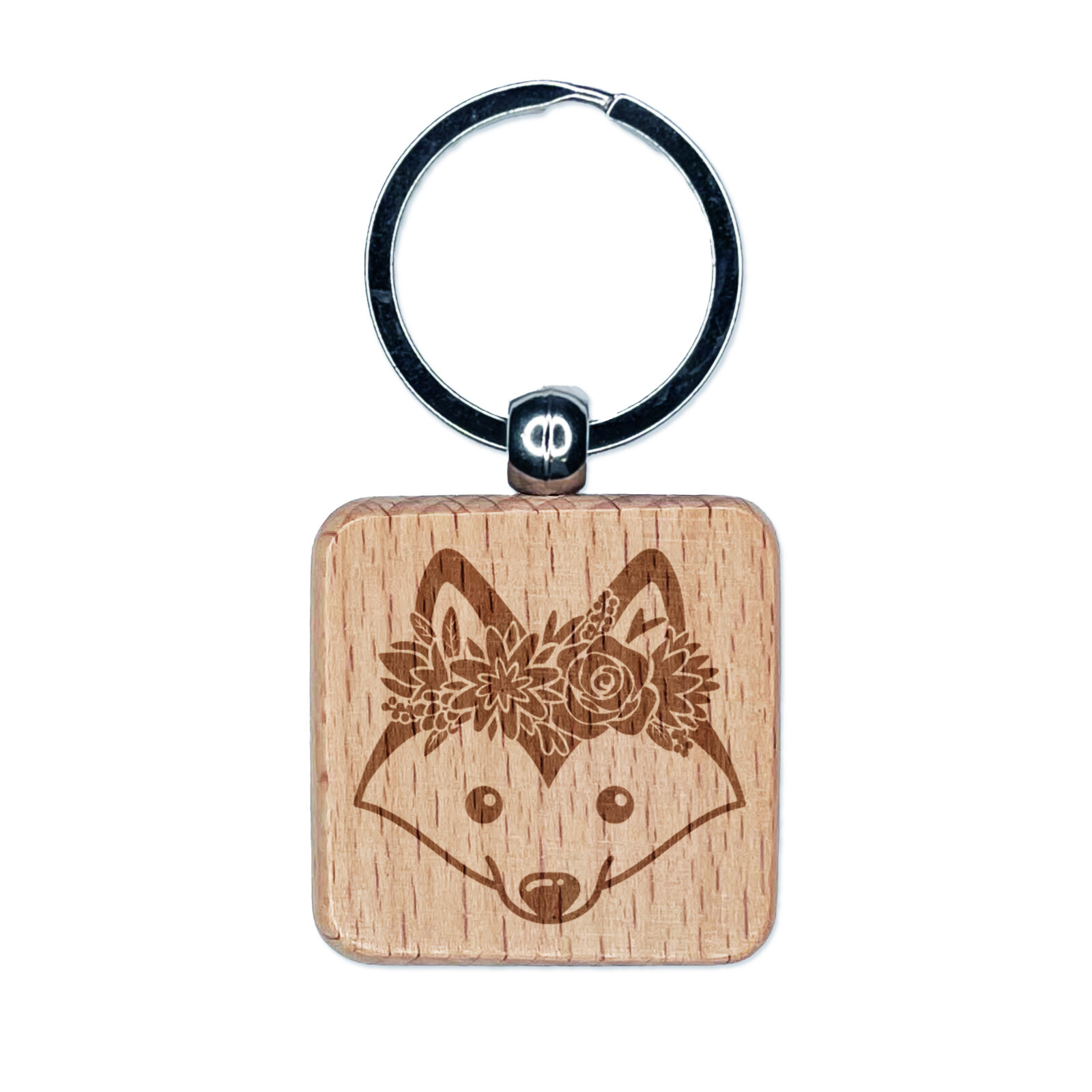 Husky Flower Crown Engraved Wood Keychain Charm Tag Pet Gift
