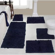 Modesto Bath Rug 100 Cotton Bath Rugs Set, 5-Pcs Set with Contour, Navy