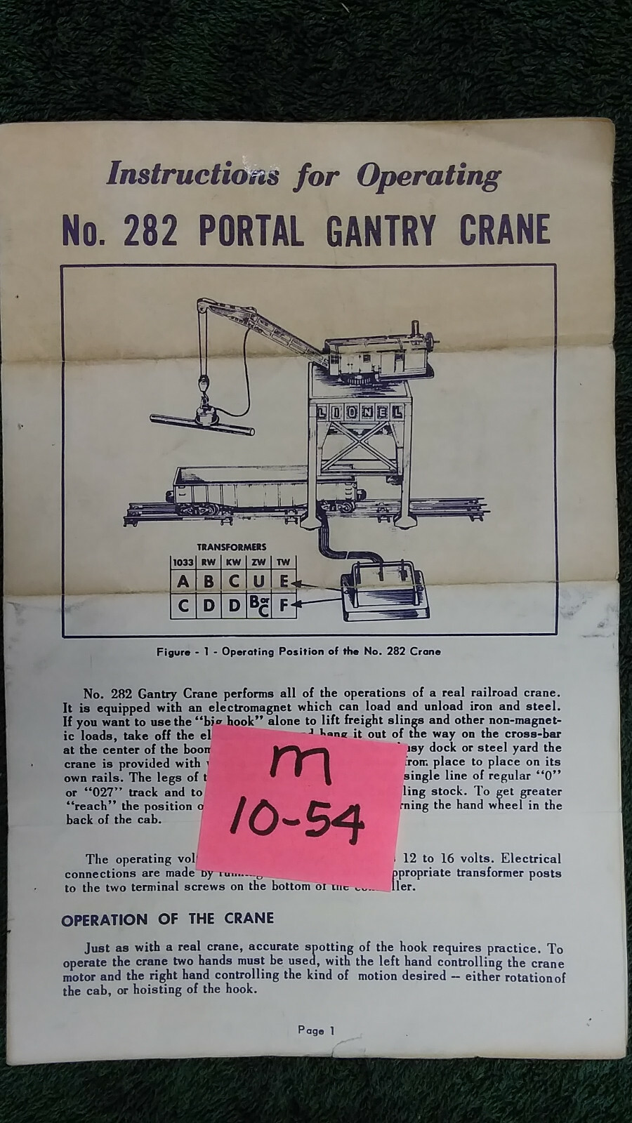 LIONEL 282 PORTAL GANTRY CRANE INSTRUCTIONS ORIGINAL eBay