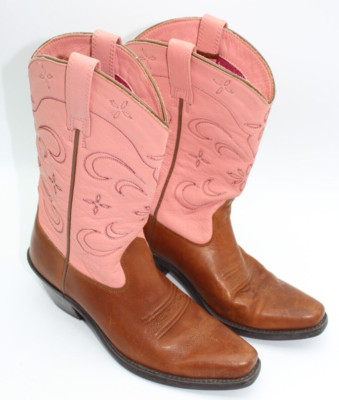 Women's Ariat Pink Brown Snip Toe Cowboy Boots #13620 Size 6B