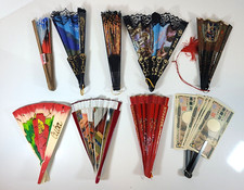 Lot Of 9 Souvenir Folding Hand Fans Wood  Fabric Vintage Style  Argentina  