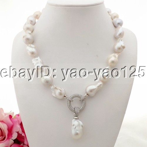 K093005 20" White Keshi Pearl Necklace CZ Pendant - 第 2/4 張圖片