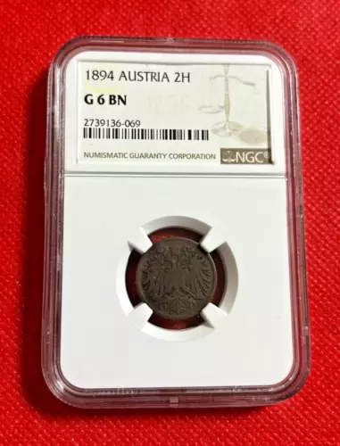 1894 AUSTRIA 2H COIN NGC G6 BN