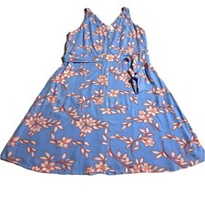 Talbots Dress Size 16 WP Petite Sleeveless Tie Belt Blue Floral Hibiscus NWT