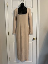 Fashion Nova Plus Size Snatched Beige Long Sleeve Ribbed Knit Long Dress Sz 1x