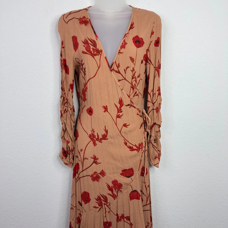 Johanna Ortiz H&M 连衣裙女式 S 花卉裹身荷叶边异想天开浪漫波西米亚长裙 — 第 3/4 张图片